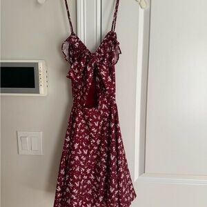 Kittenish Burgundy Floral Backless Dress